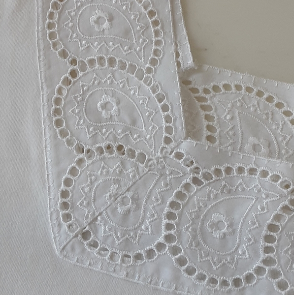 White Lace Embroidered Paisley Square Neckline 100% Cotton Casual Dress Sz M - Picture 7 of 7